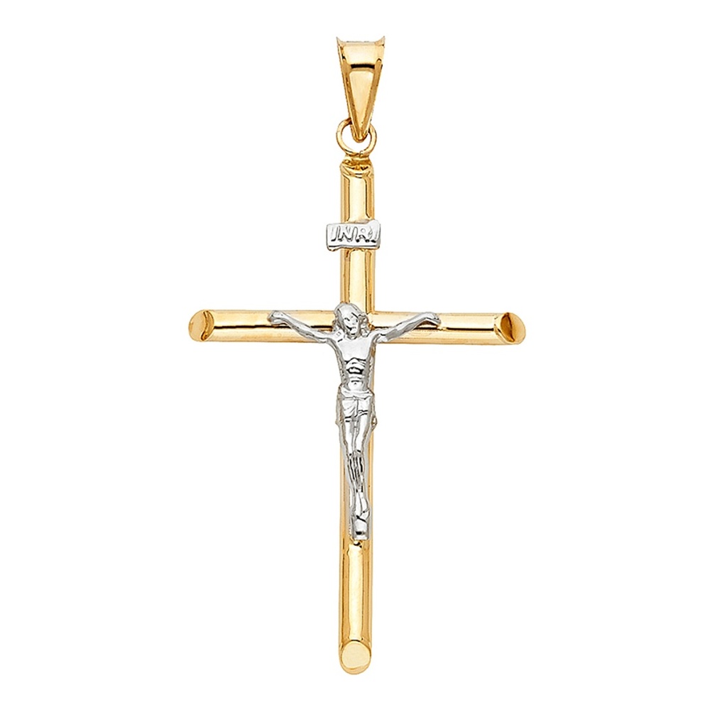 14K Two Tone Crucifix Cross Religious Pendant